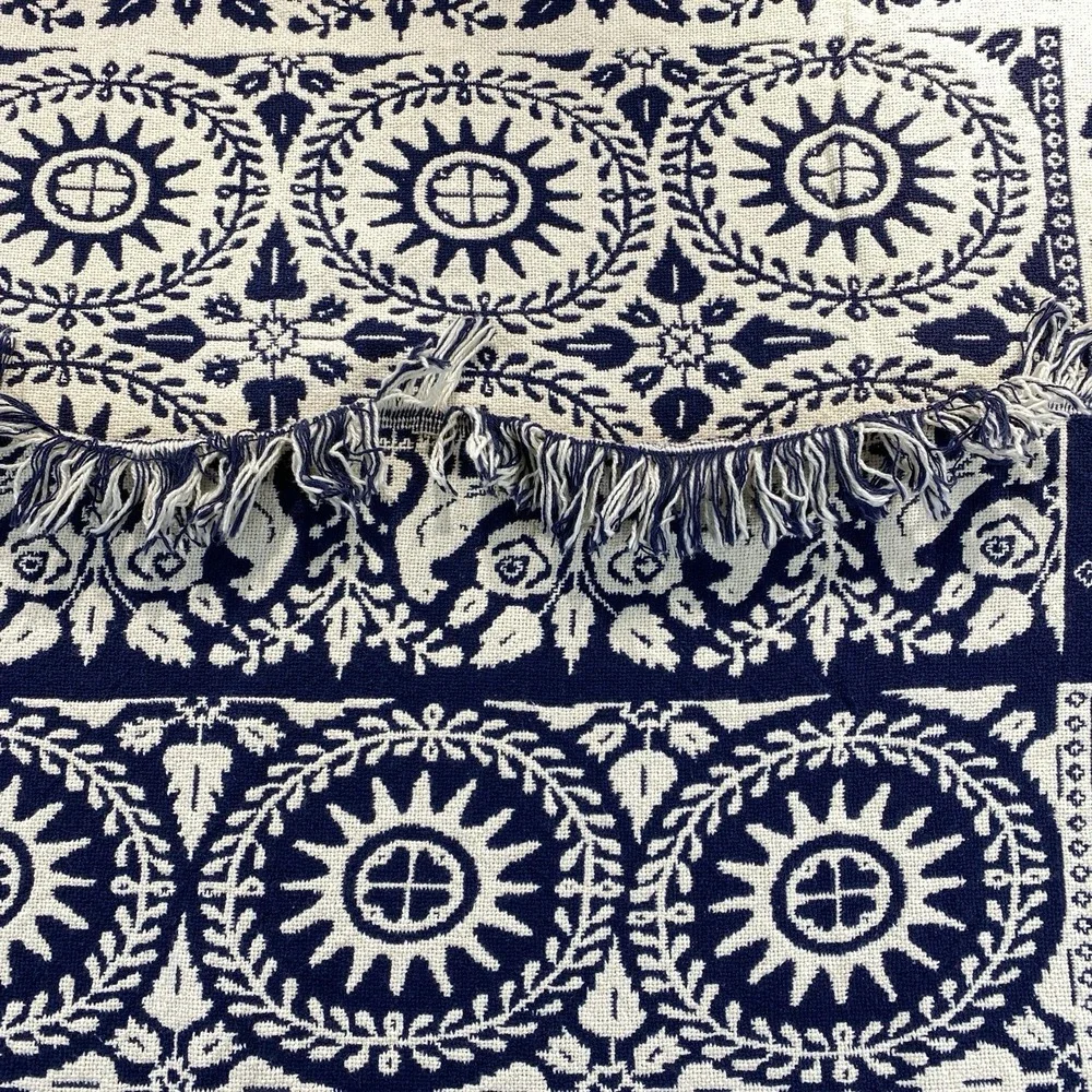 Repro John Klinhinz Ohio 1848 Reversible Cotton Throw Dark Navy/Cream 48